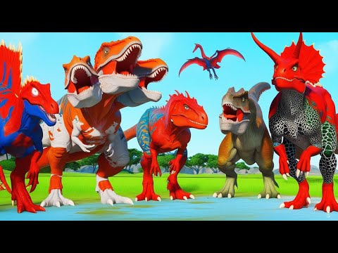 All Dinosaurs 3x Head T-Rex vs Triceratops Dinosaurs Species Jurassic World Evolution 2