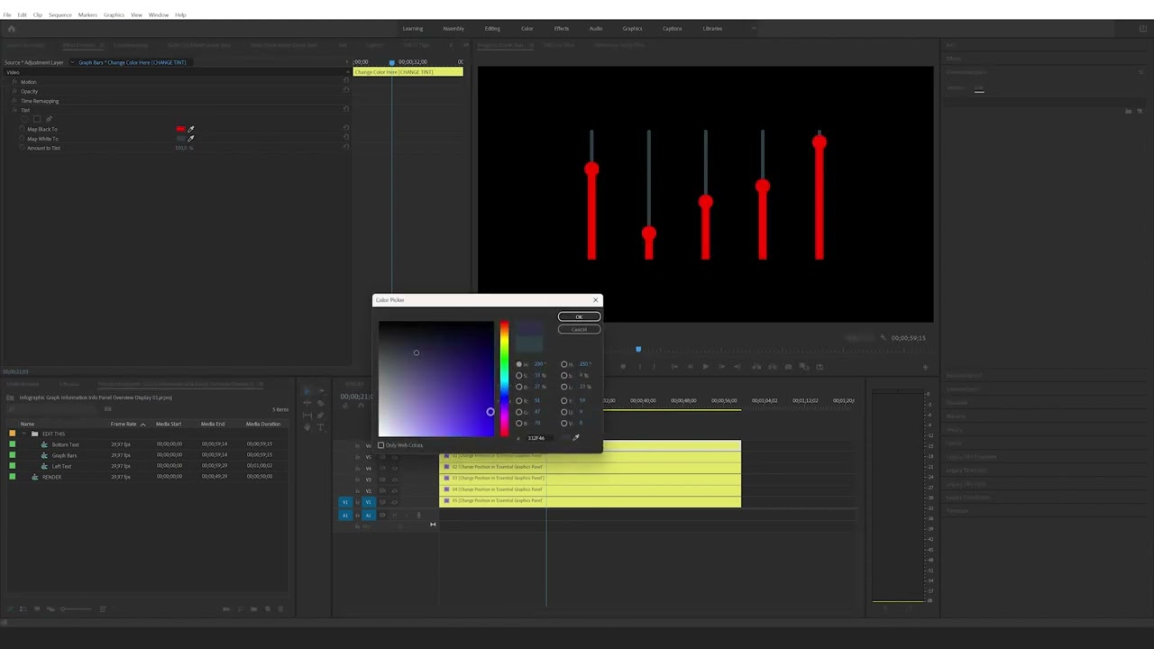 How to edit the  Infographic Graph Information Info Panel Overview Display 01 in Premiere Pro