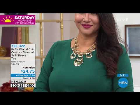 IMAN Global Chic Contour Seamed 3/4Sleeve Tee