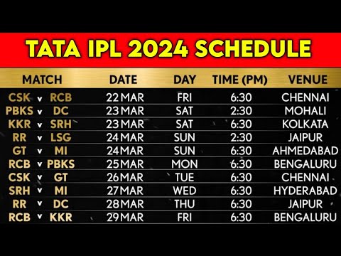 IPL 2024 Full Schedule - IPL 2024 First 21 Match Official Schedule Announced | CSK vs RCB