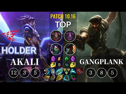 RW Holder Akali vs Gangplank Top - KR Patch 10.16