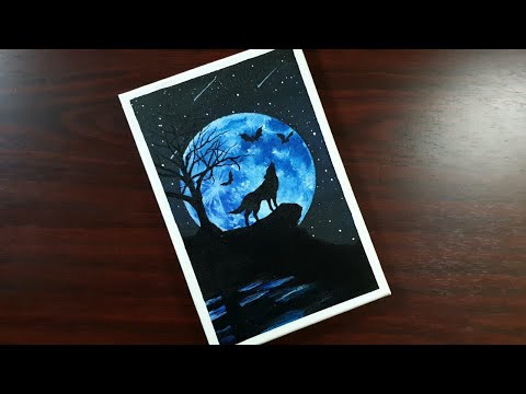 Art Therapy #17 | Howling Wolf with Full Moon Acrylic Painting | Step by Step for Beginners