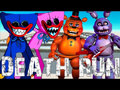 Huggy Wuggy & Kissy Missy & Freddy & Bunny (FNAF) DEATH RUN   - Animal Revolt Battle Simulator