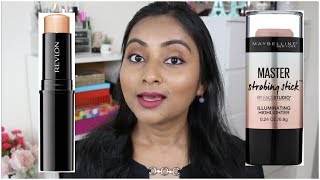 Maybelline Master Strobing Stick vs Revlon InstaFix Highlighting Stick | Comparison and Demo