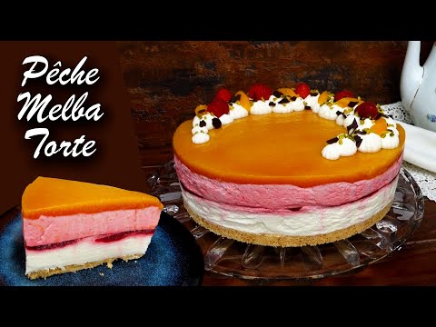 Pêche Melba Torte | fruchtige no bake Himbeer Pfirsich Torte | ohne backen