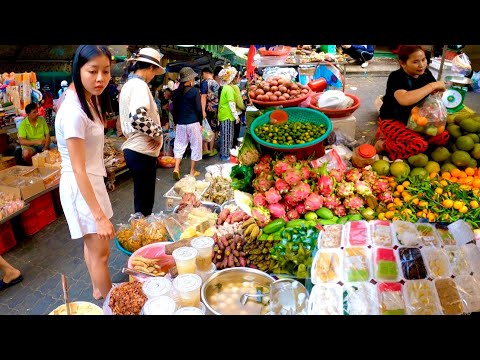 Cambodian Everyday Food Market in Phnom Penh - Banana, Vegetables, Dessert, Fruit, Fish & More
