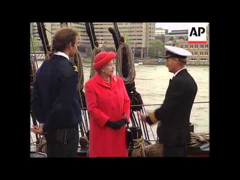 UK: LONDON: QUEEN PAYS VISIT TO REPLICA OF CAPTAIN COOK'S SHIP