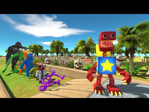 Boxy Boo Fight Rainbow Friends SKULL ISLAND DEATH RUN - Animal Revolt Battle Simulator