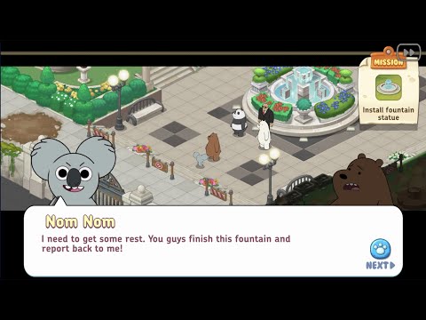 We Bare Bears Match3 Repairs #17 Nom Nom's Estate - Decorate Fountain, Fix Gate
