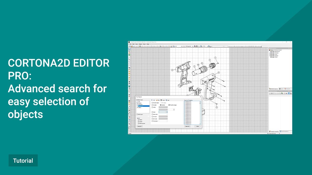 Cortona2D Editor Pro Tutorial. Advanced search for easy selection of objects