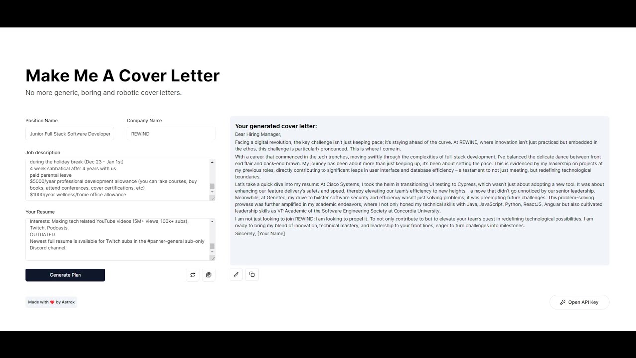 Make Me A Cover Letter demo video