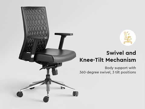 Leatherette Godrej Elite Mid Back Chair, Adjustable Arm, Black (Base)