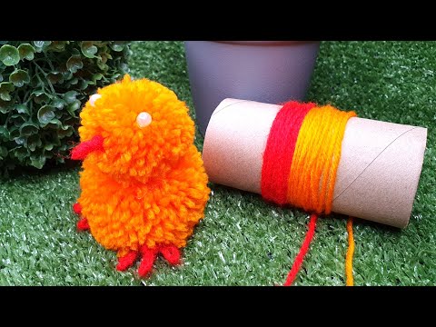 Super Easy Pom Pom Chicken Making Idea with Woolen - DIY Pom Pom Chick - How to Make Yarn Chicken