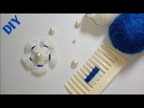 🌹Super Easy Woolen Flower Making Trick With Hair comb- Hand Embroidery  - DIY Woolen Flowers