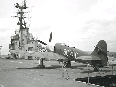 Hawker Sea Fury taxi/take off & HMAS Sydney deck landings