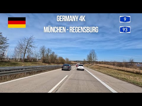 Driving in Germany in Bavaria München to Regensburg on Autobahn A9 and A93