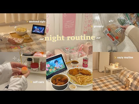 Cozy night routine 🧸✨ my relaxing weekend night, unwinding after a long day, what I eat, grocery