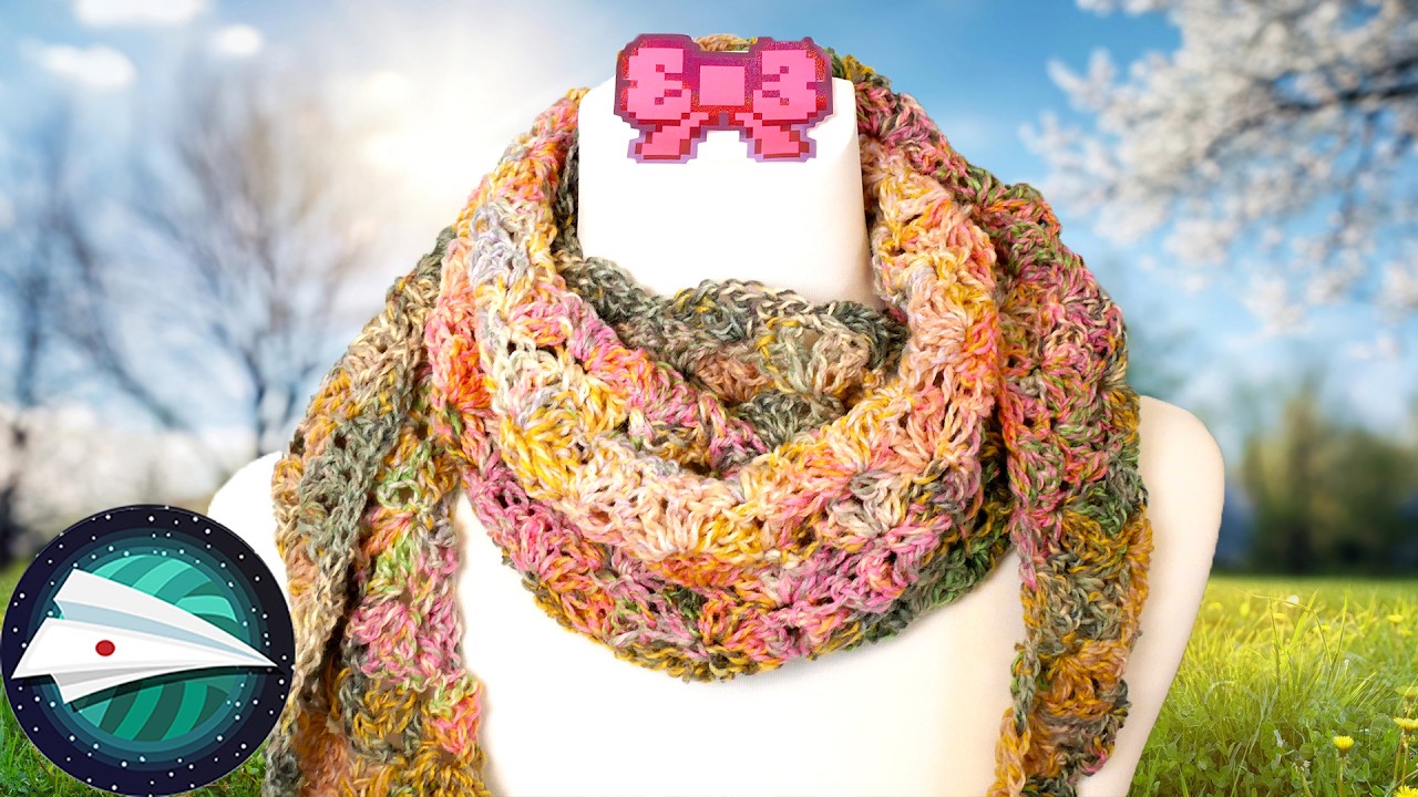 かぎ針編み | 4つのポケット付き三角ショール | 長編み模様 | 春のアイデア