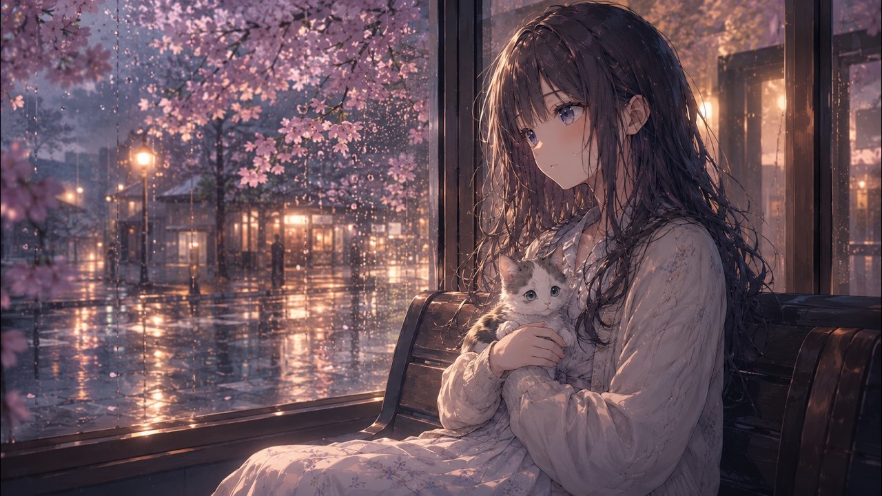 Rainy Night Cherry Blossom Lo-fi BGM