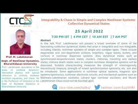 Critical Transitions in Complex Systems - Talk by Prof. M. Lakshmanan
