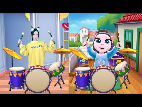 Imitate Angela Playing The Drums Funny | My Talking Angela 2 In The Real Life