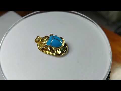 Egyptian Scarab Gold 18K DOUBLE SIDE Stamped Pharaonic Yellow Gold Pendant 3.4gr