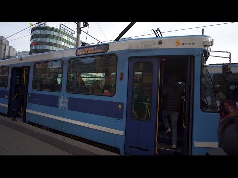 Norway, Oslo, ride with tram No 12 from Jernbanetorget to Aker Brygge