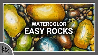 WATERCOLOR & neurographic ink lines - Fun & Relaxing Painting - shiny rocks & pebbles - 257