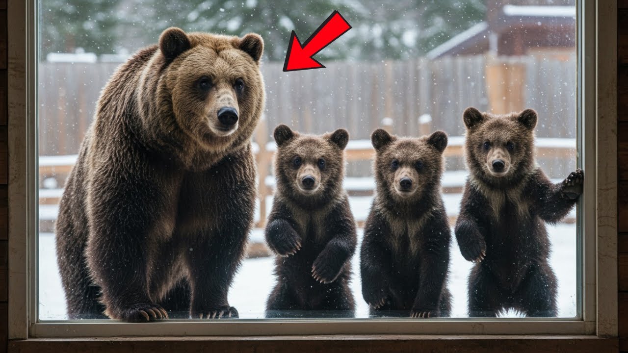 Freezing Bear and Her Three Cubs Beg to Be Let Into the House – Man Is Shocked by What Happens Next!