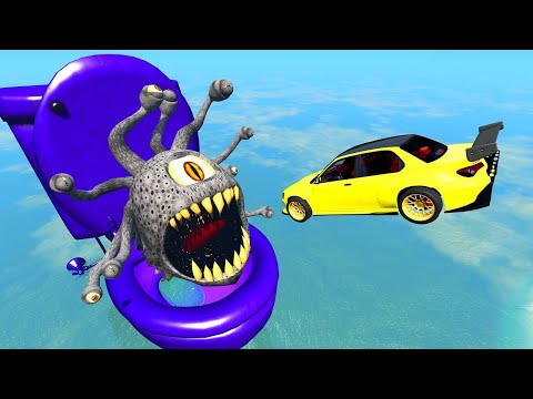 Jumping Cars to the Giant Toilet with Beholder - BeamNG.Drive