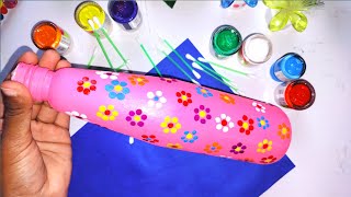Super Easy Bottle Painting Dot Flowers! 5 minutes craft! Waste material easy craft #diy #art #craft