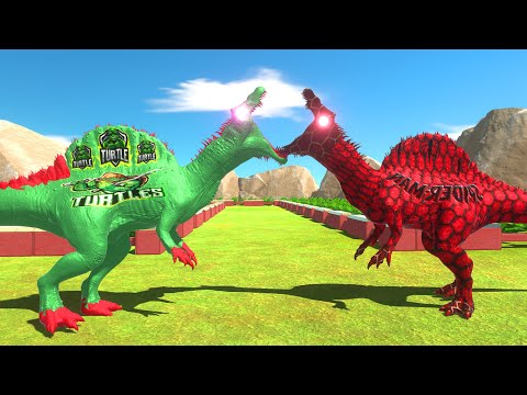 2X SPINOSAURUS SPIDERMAN vs 50 SPINOSAURUS TURTLE DEATH RUN - Animal Revolt Battle Simulator ARBS