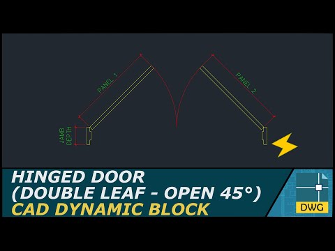 Hinged Door - Double Leaf (Open 45°): AutoCAD Dynamic Block (Plan View)