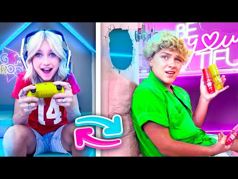 10 KiDS SWAP SECRET ROOMS for 24 HRS!! 💄 🍕 🤫