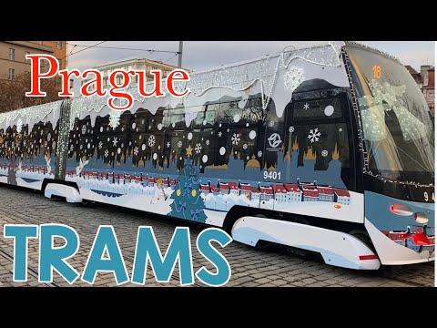 Trams in the Streets of Prague - December 2, 2021 - Czech Republic - StreetS