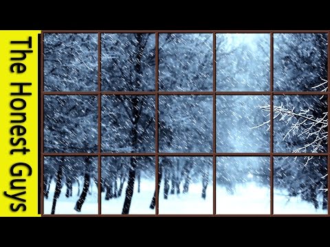 WINTER WINDOW SNOW SCENE - Storm with Wind & Fireplace Sounds