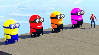 GTA 5 Epic Ragdolls RED SPIDERMAN VS RED MINION VS GREEN MINION Euphoria Physics Ep.14 #Spiderman