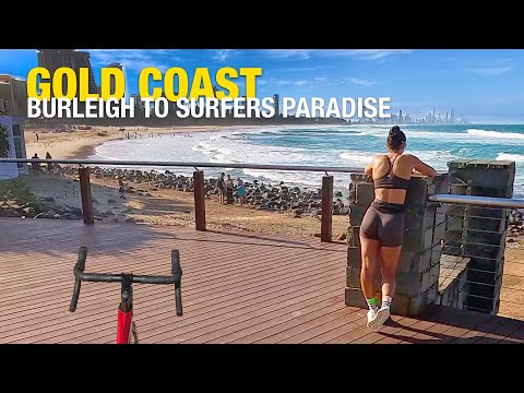 Virtual Bike Ride Beach, Burleigh Heads to Southport Gold Coast Australia in 4K
