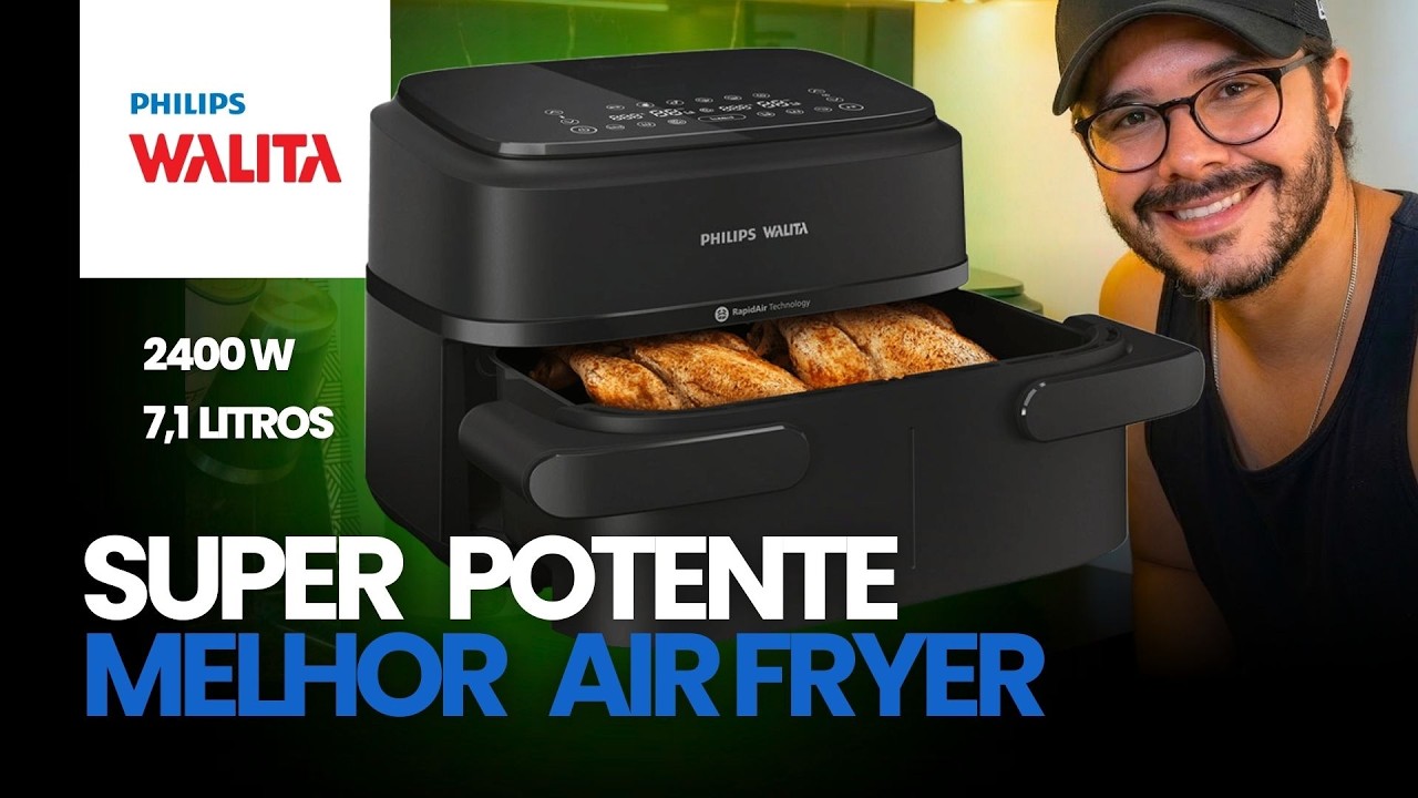 Miniatura da avaliação em vídeo de Fritadeira Philips Walita Airfryer Duplo Cesto 7,1L