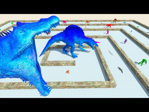 ALL COLORED UNITS DOING BLUE SPINOSAURUS DEATH RUN - Animal Revolt Battle Simulator