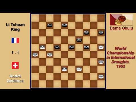 André Gédance (SUI) - Li Tchoan King (FRA). Draughts World Championship. 1952.