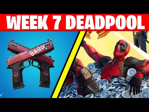 DEADPOOL WEEK 7 CHALLENGES! FIND DEADPOOLS PISTOLS & ENTER A PHONE BOOTH (WEEK 7 FORTNITE)