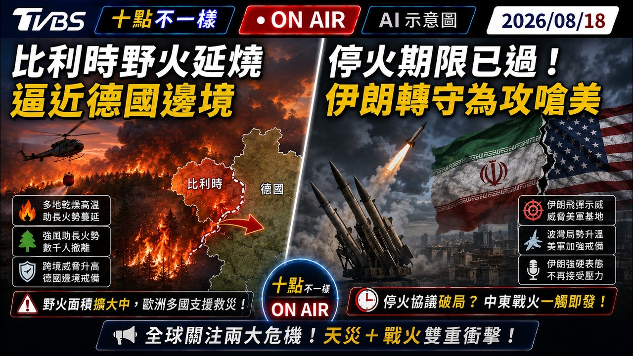【0818 十點不一樣LIVE】比利時野火延燒逼近德國邊境         停火期限已過！伊朗轉守為攻嗆美