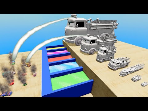 Big & Small Fire Truck Rescue Cars with Portal Trap - BeamNG.Drive #52