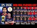 IPL 2026 Royal Challengers Bangaluru Final Squad With Price RCB Team 2026 Players List RCB 2026