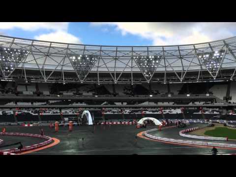 Sebastian Vettel taking the Aerial Atom around the Celebrity Skills Challenge course at the 2015 RoC