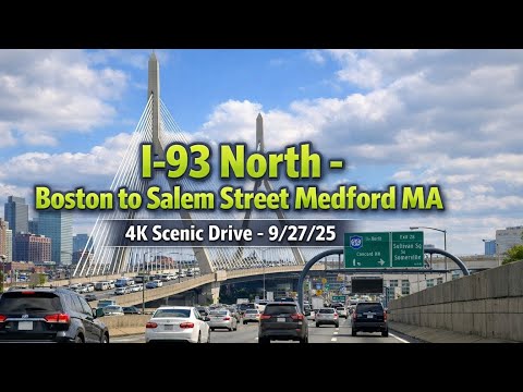 I-93 North - Boston to Salem Street Medford MA | 4K Scenic Drive - 9/27/25