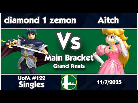 UofA #122 - diamond 1 zemon (Marth) vs Aitch (Peach) Melee Singles Main Bracket (Grand Finals)