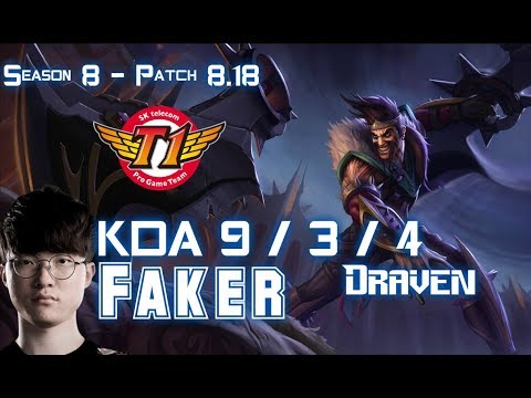 SKT T1 Faker DRAVEN vs EZREAL ADC - Patch 8.18 KR Ranked