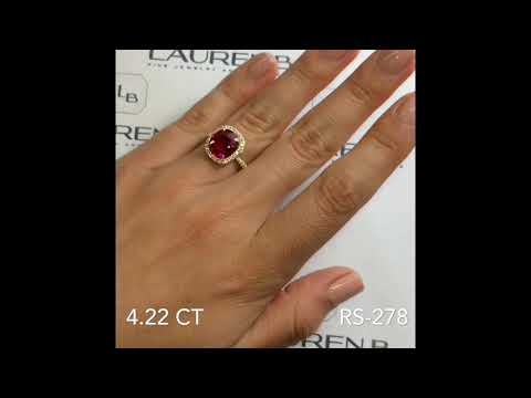 4.2 ct Cushion Cut Ruby Halo Engagement Ring